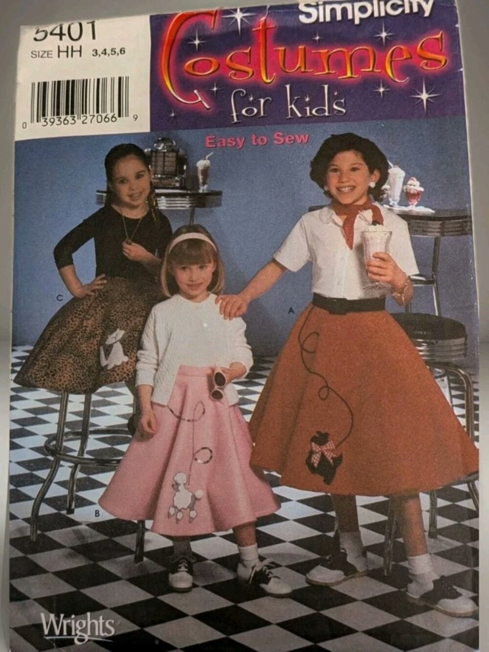 Simplicity 5401 Pattern: EASY TO SEW Poodle Skirts, Child sizes 3-6, UNCUT